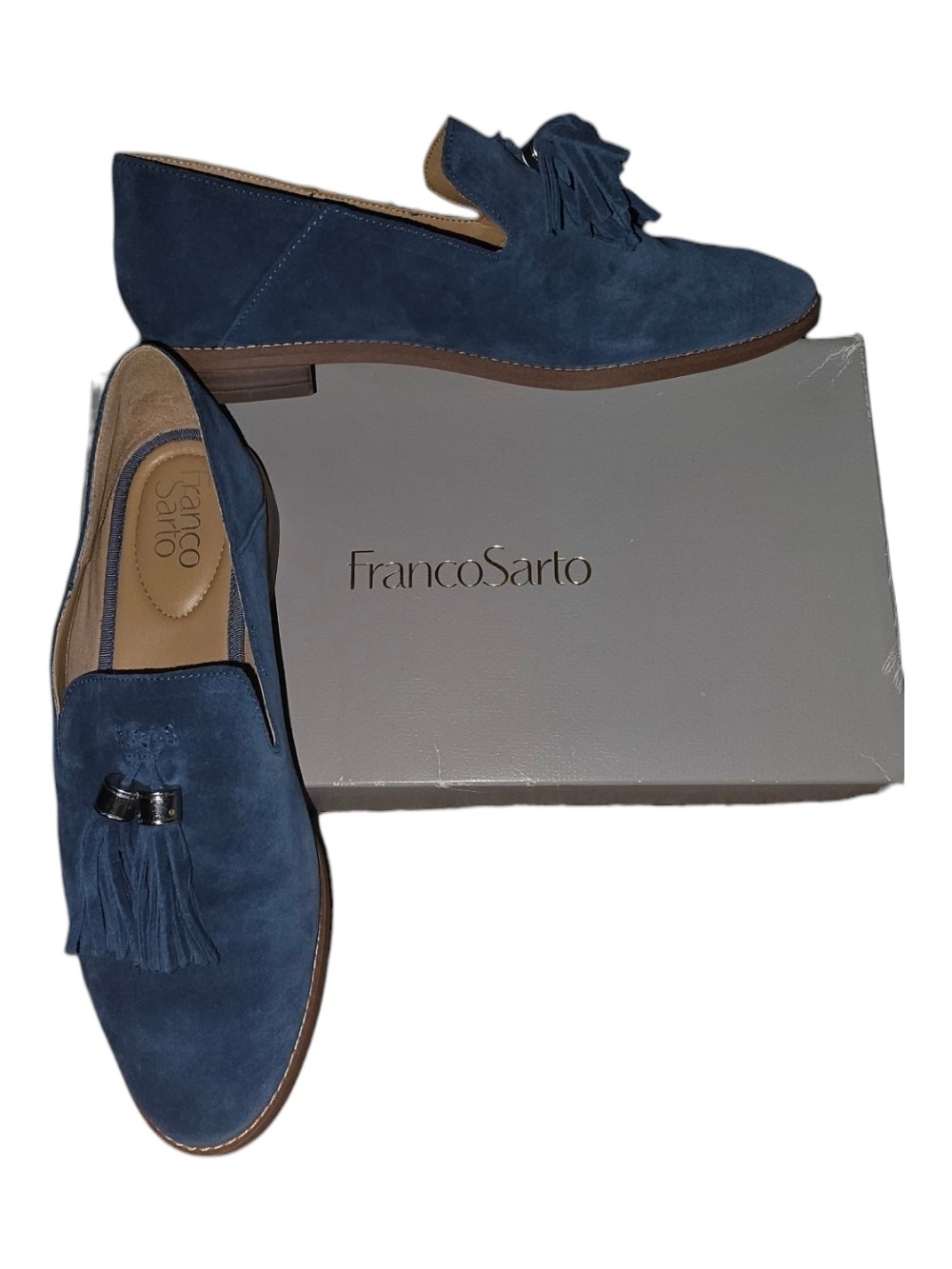 Franco Sarto Womens Navy Suede Tassel Loafers